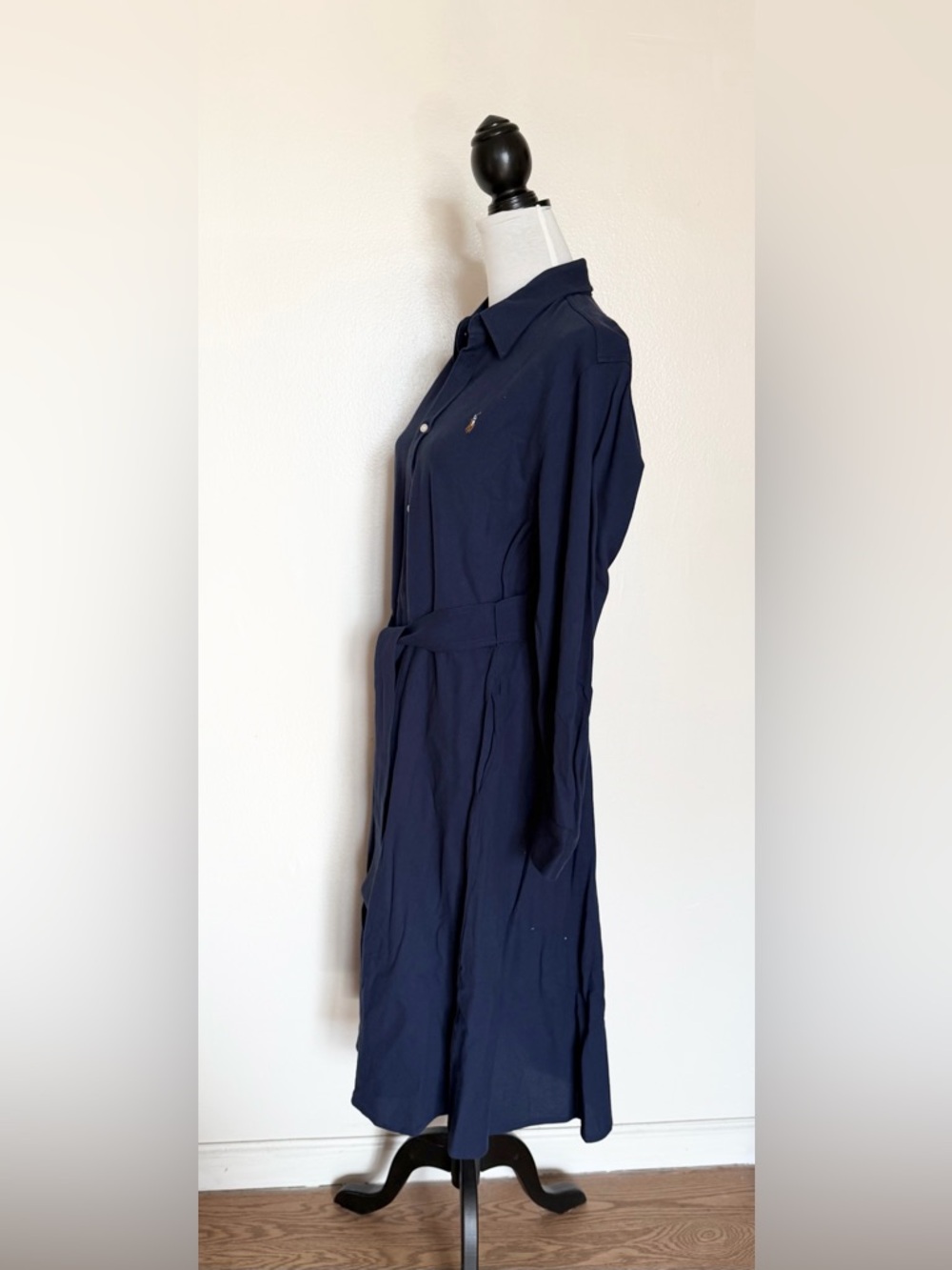 Ralph Lauren Navy Long-Sleeve Shirt Dress with Self Tie - Picture 4 of 8